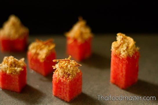 Fried Dried Fish with Watermelon (ผัดปลาแห้งแตงอุลิต ; phat bplaa haaeng dtaaeng oo lit)