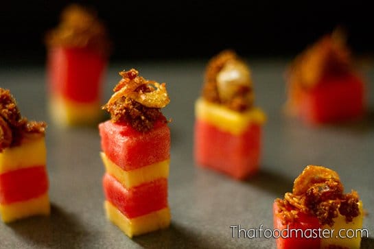 Fried Dried Fish with Watermelon (ผัดปลาแห้งแตงอุลิต ; phat bplaa haaeng dtaaeng oo lit)