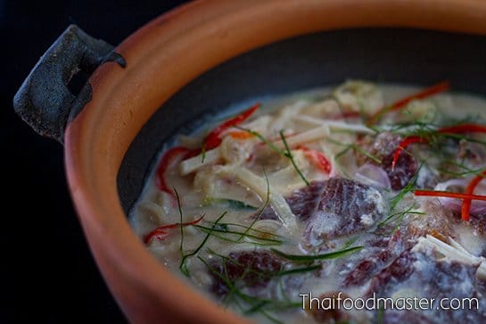 Coconut Braised Sun-Dried Salted Beef with Bamboo Shoots (แกงต้มกะทิเนื้อโคเค็ม ; gaaeng dtohm gathi neuua khoh khem)